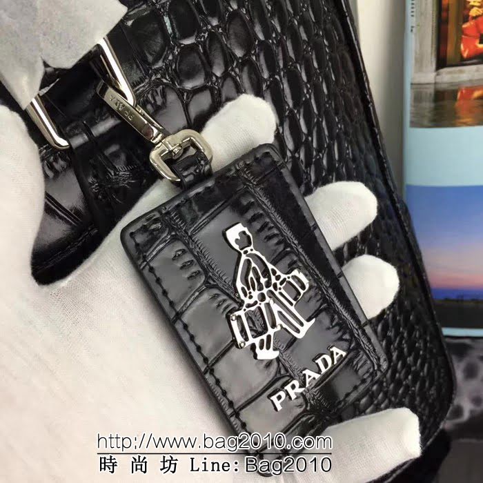 普拉達PRADA原單 8018 黑色原單鱷魚紋 PRADA爆款男士商務手提包 PHY1451